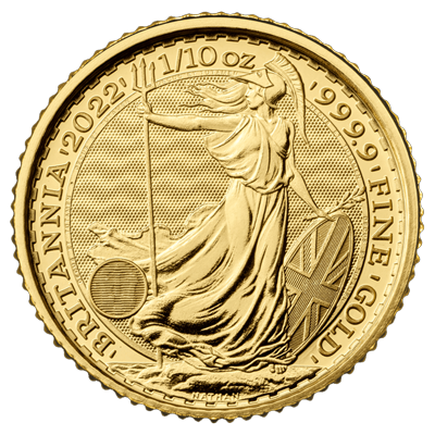 A picture of a 1/10 oz Gold Britannia Coin (2022)